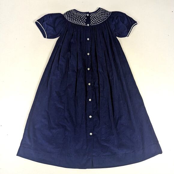 Everyday Heirloom Dress Girls Sz 8 Navy Corduroy Smocked Boutique Christmas - Picture 3 of 4
